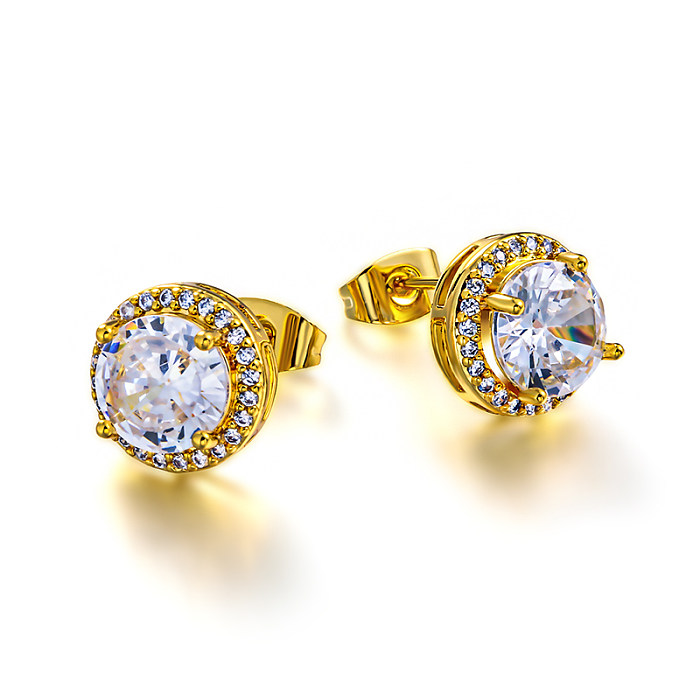 Brass 8mm inlaid zircon earrings