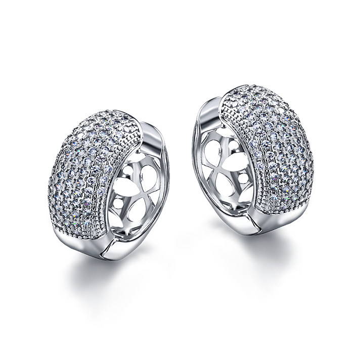 Brass wire diameter 10mm hollow pattern inlaid with zircon ear rings