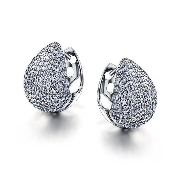 Brass droplet shaped hollow inlaid zircon ear buckle
