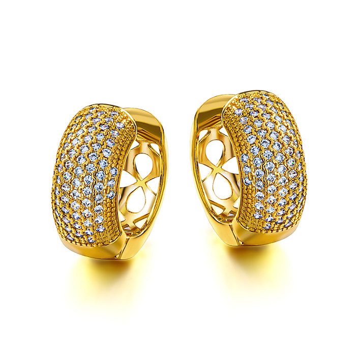 Brass wire diameter 10mm hollow pattern inlaid with zircon ear rings