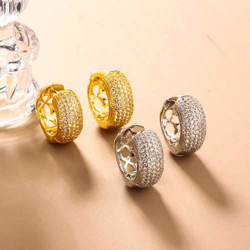 Brass wire diameter 10mm hollow pattern inlaid with zircon ear rings