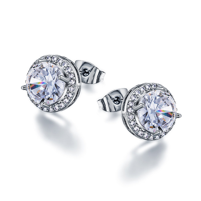 Brass 8mm inlaid zircon earrings