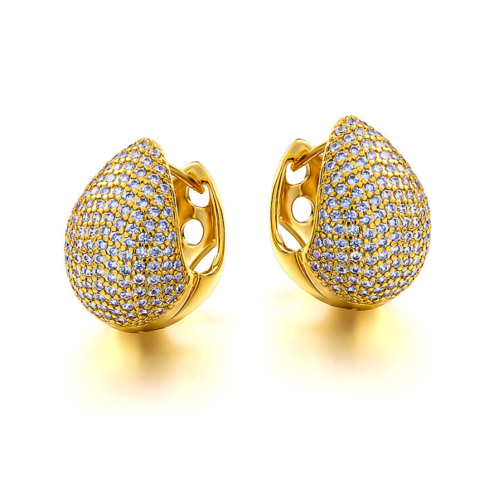 Brass droplet shaped hollow inlaid zircon ear buckle