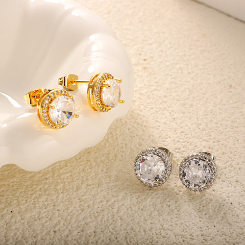 Brass 8mm inlaid zircon earrings