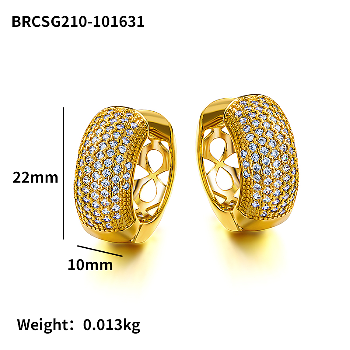 Brass wire diameter 10mm hollow pattern inlaid with zircon ear rings