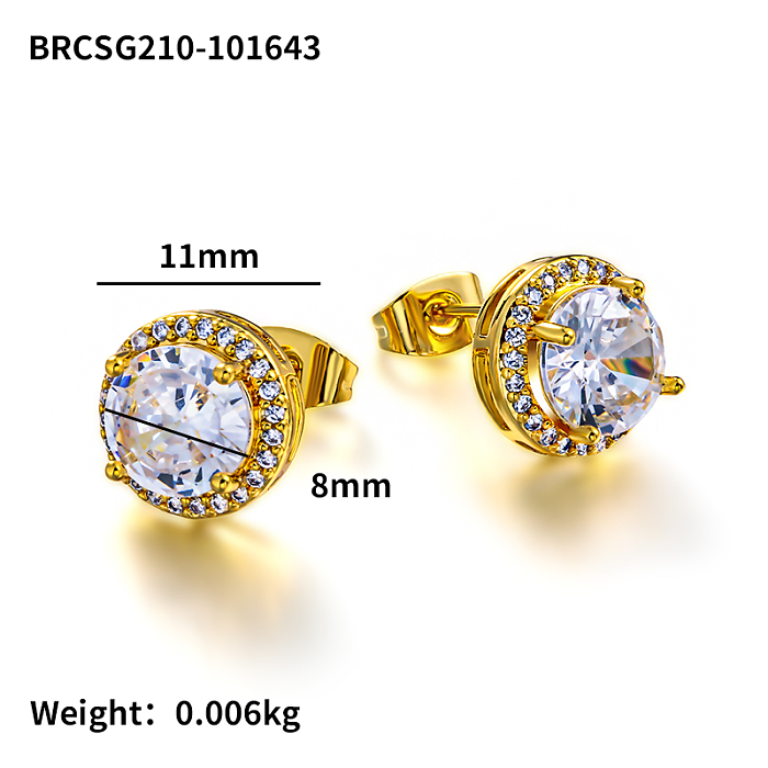 Brass 8mm inlaid zircon earrings