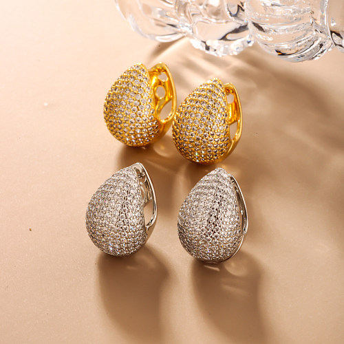 Brass droplet shaped hollow inlaid zircon ear buckle
