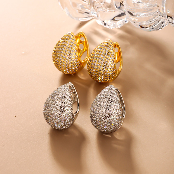 Brass droplet shaped hollow inlaid zircon ear buckle