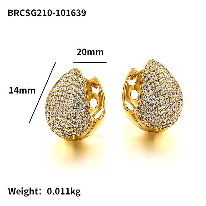 Brass droplet shaped hollow inlaid zircon ear buckle