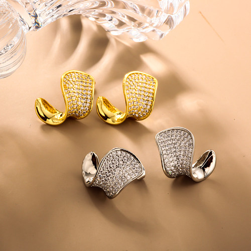 Twisted brass shaped inlaid zircon earrings