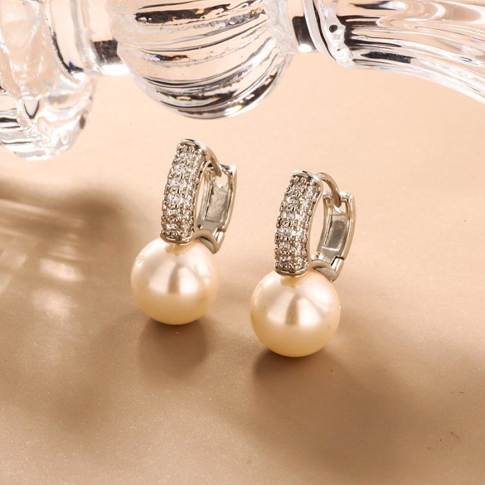Brass wire diameter 4mm inlaid zircon pearl ear buckle