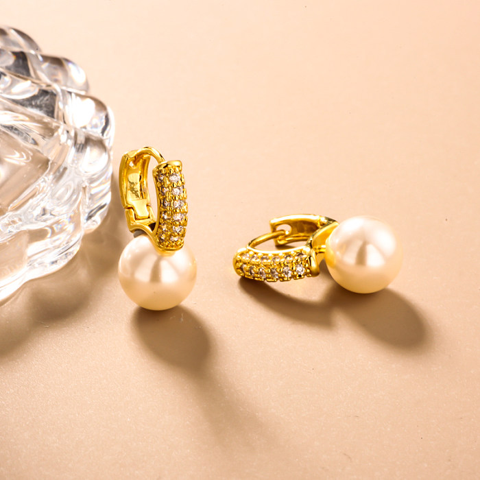 Brass wire diameter 4mm inlaid zircon pearl ear buckle