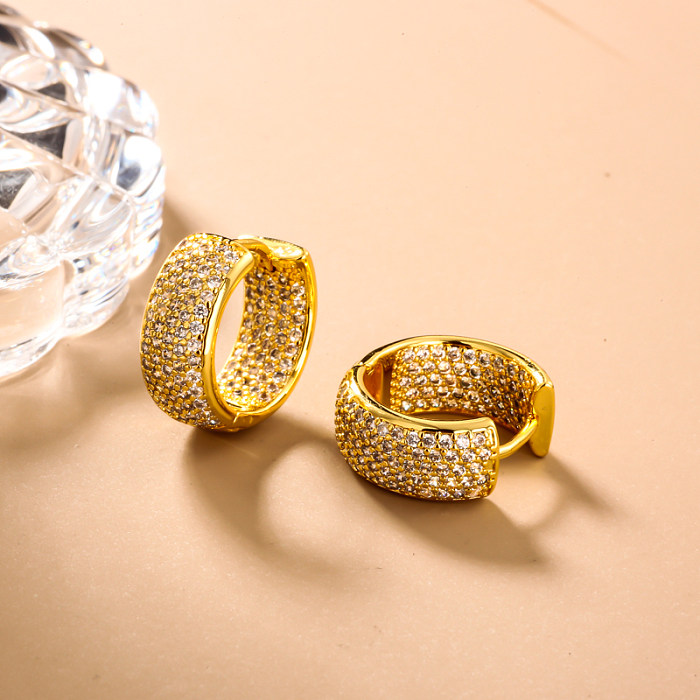 Brass wire diameter 13mm inlaid zircon ear buckle