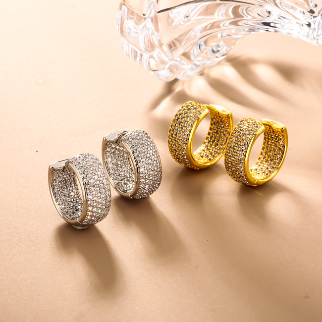 Brass wire diameter 13mm inlaid zircon ear buckle