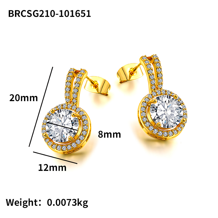 Brass round inlaid zircon versatile earrings