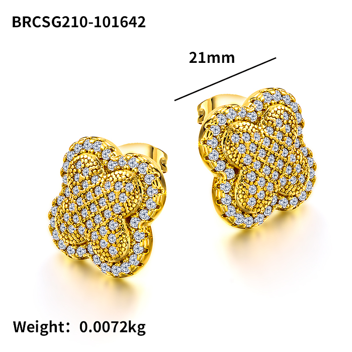 Brass clover inlaid zircon ear buckle
