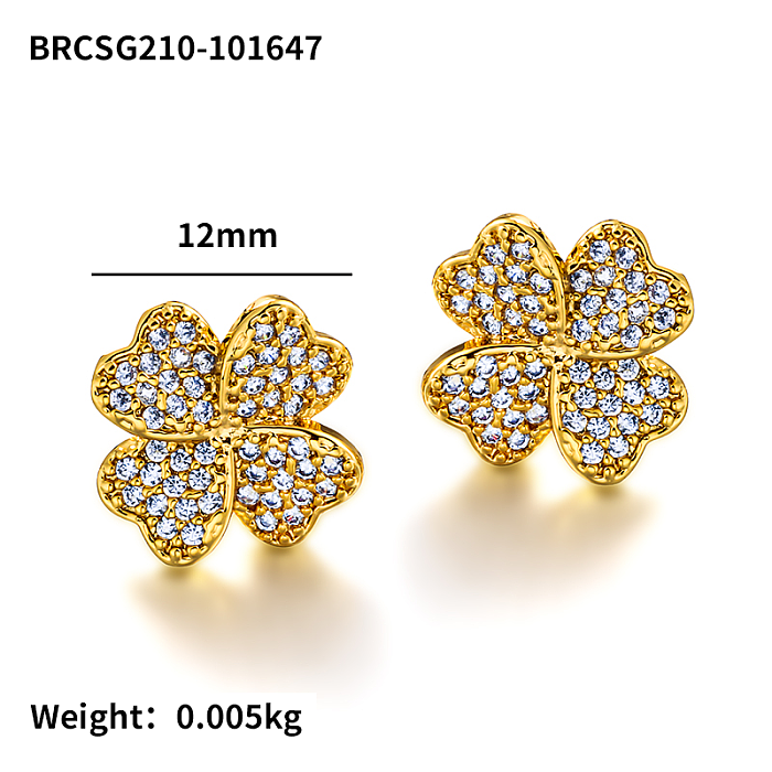 Brass clover geometric pattern inlaid with zircon earrings