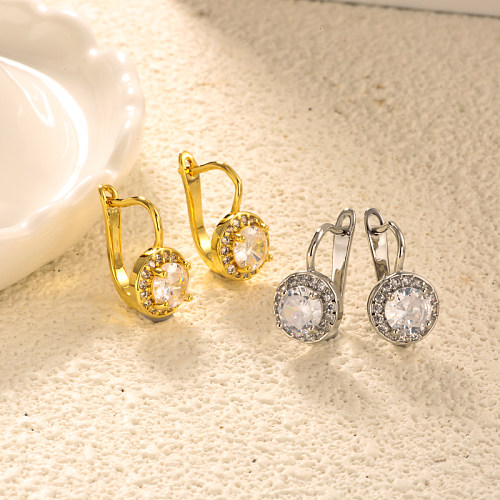 Brass simple and versatile inlaid circular zircon ear buckle