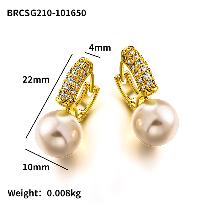 Brass wire diameter 4mm inlaid zircon pearl ear buckle
