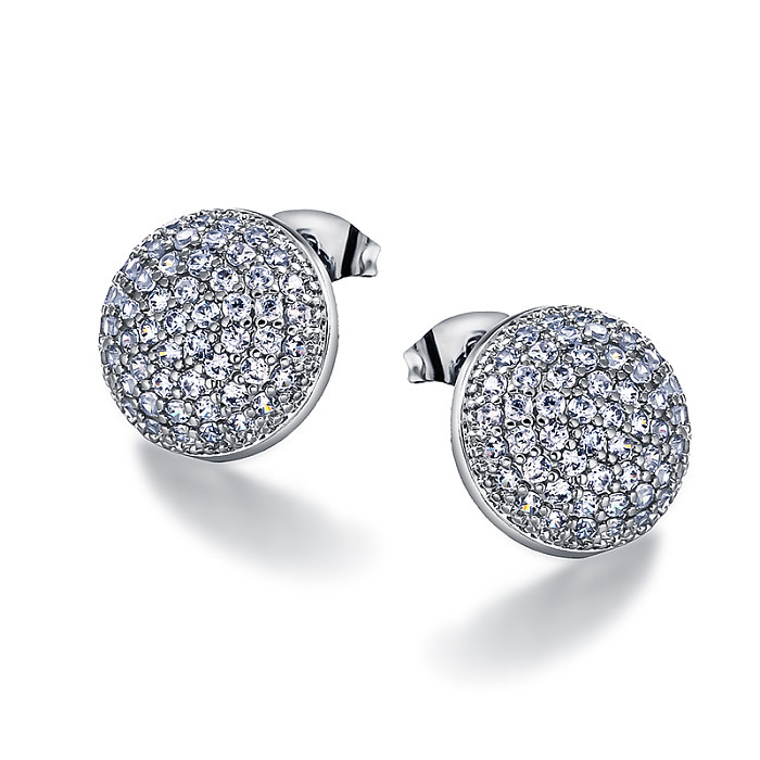 Brass hemispherical circular geometric pattern inlaid with zircon earrings