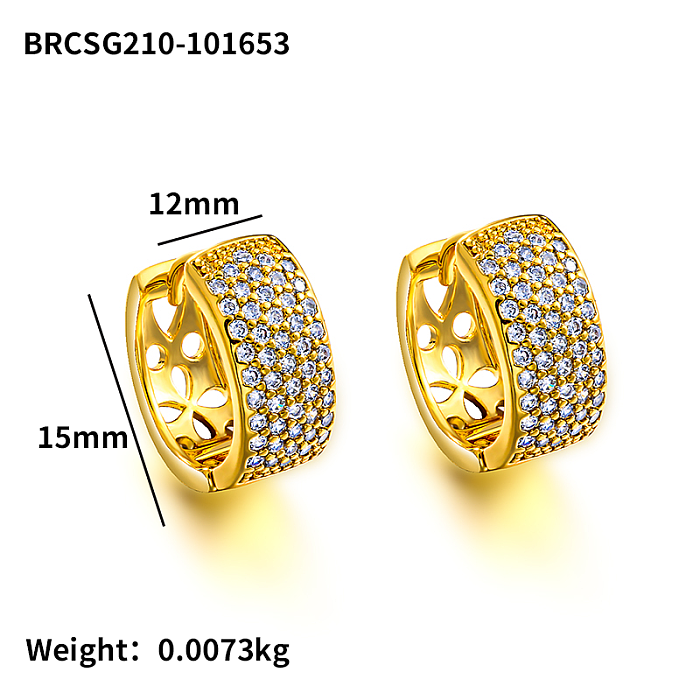 Brass wire diameter 12mm inlaid zircon hollow pattern ear buckle