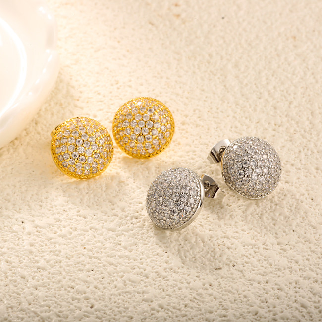Brass hemispherical circular geometric pattern inlaid with zircon earrings