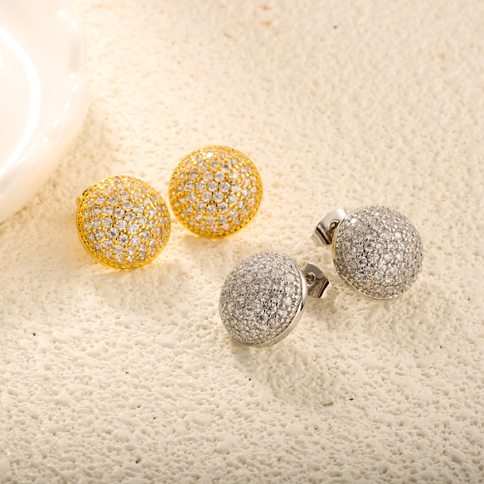 Brass hemispherical circular geometric pattern inlaid with zircon earrings