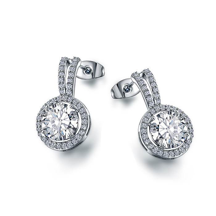 Brass round inlaid zircon versatile earrings