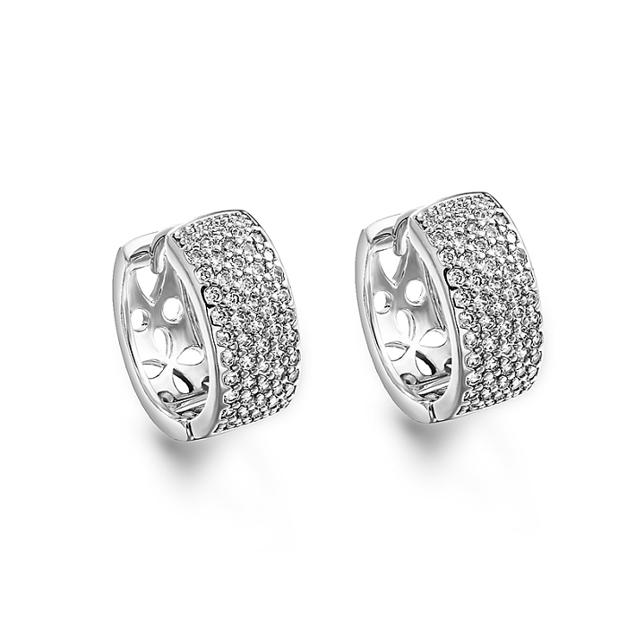 Brass wire diameter 12mm inlaid zircon hollow pattern ear buckle