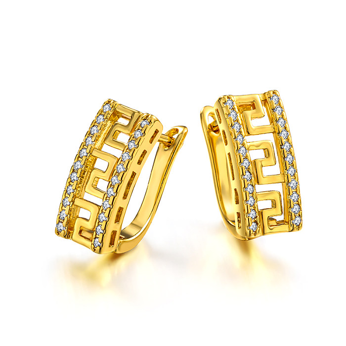 Brass rectangular inlaid zircon hollow pattern ear buckle