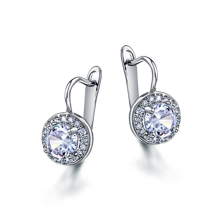 Brass simple and versatile inlaid circular zircon ear buckle