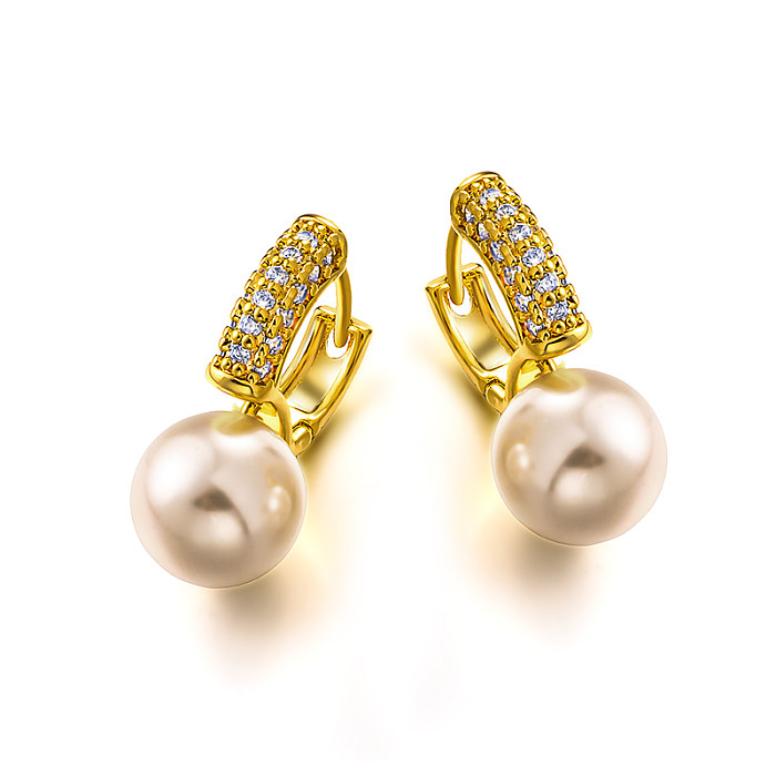 Brass wire diameter 4mm inlaid zircon pearl ear buckle