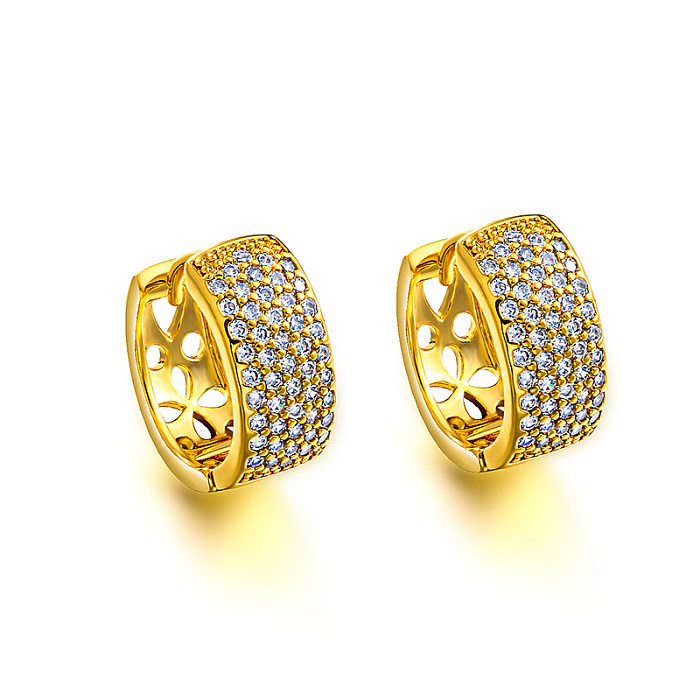 Brass wire diameter 12mm inlaid zircon hollow pattern ear buckle