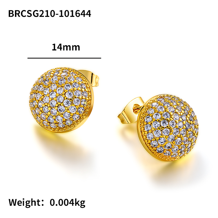 Brass hemispherical circular geometric pattern inlaid with zircon earrings