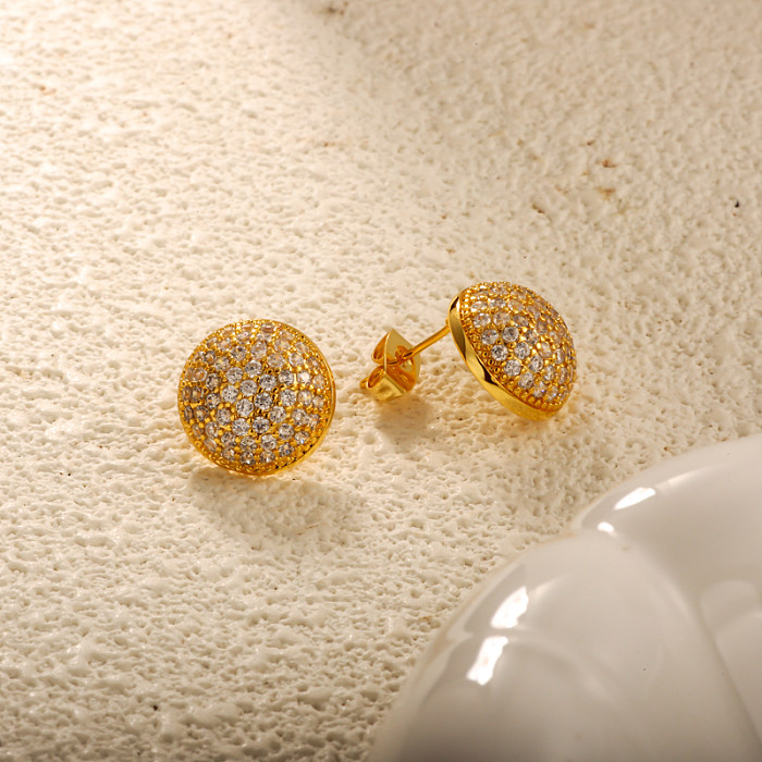 Brass hemispherical circular geometric pattern inlaid with zircon earrings