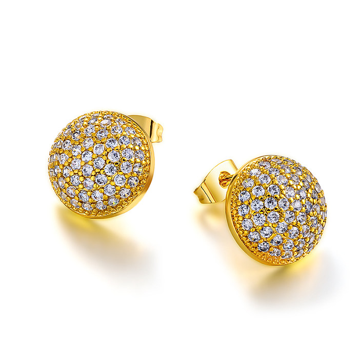 Brass hemispherical circular geometric pattern inlaid with zircon earrings