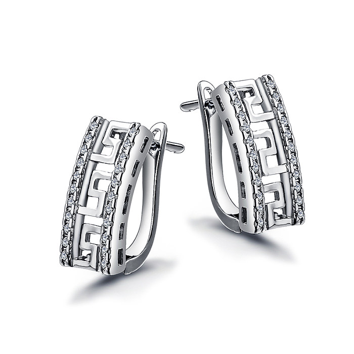 Brass rectangular inlaid zircon hollow pattern ear buckle