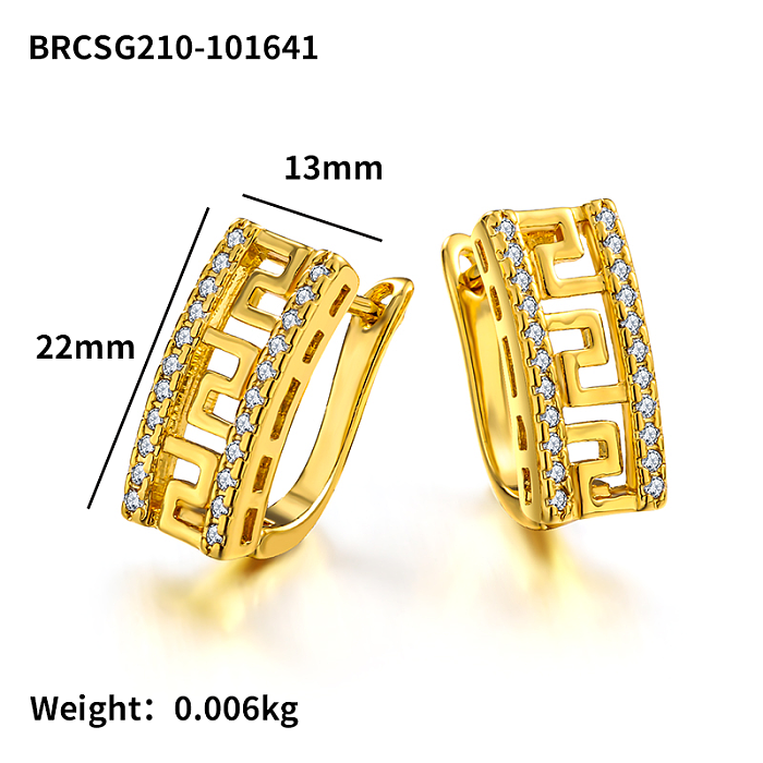 Brass rectangular inlaid zircon hollow pattern ear buckle