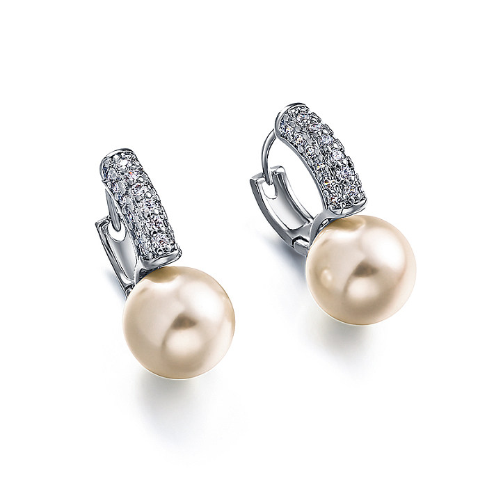 Brass wire diameter 4mm inlaid zircon pearl ear buckle