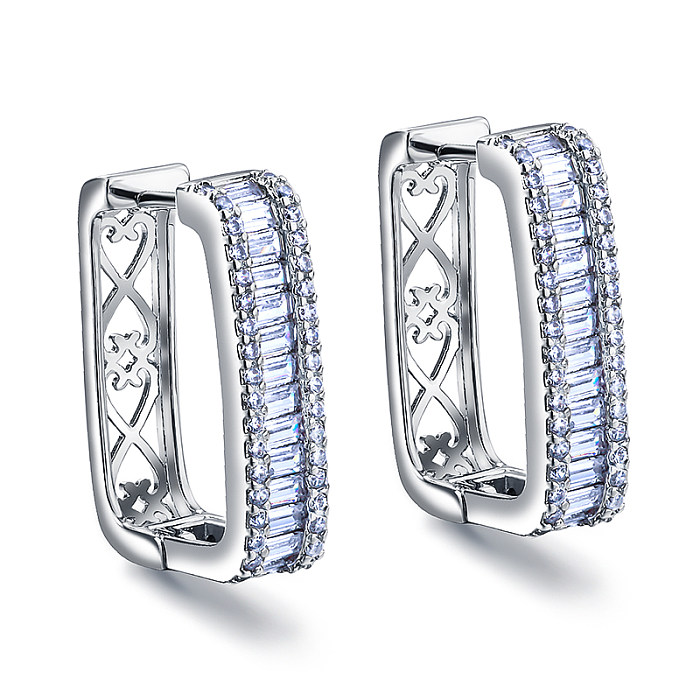 Brass wire diameter 11.5mm rectangular hollow pattern inlaid with zircon ear buckle
