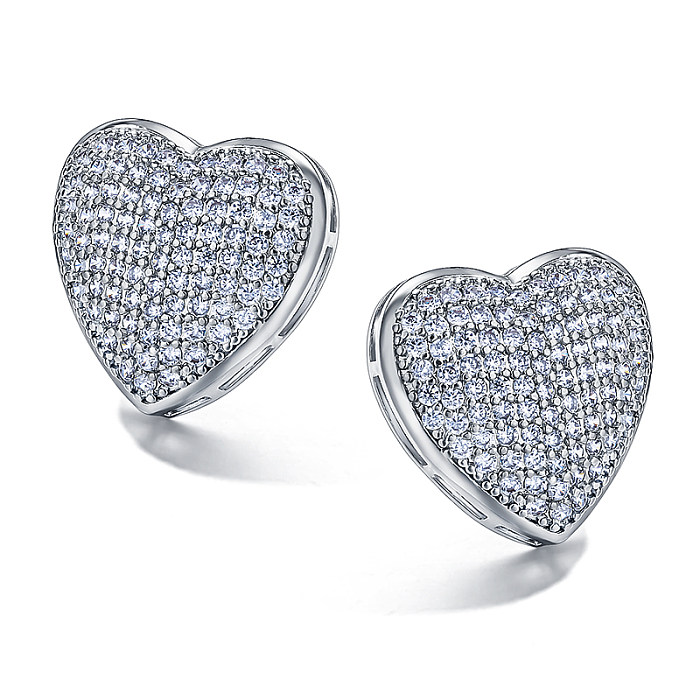 Brass heart inlaid zircon earrings