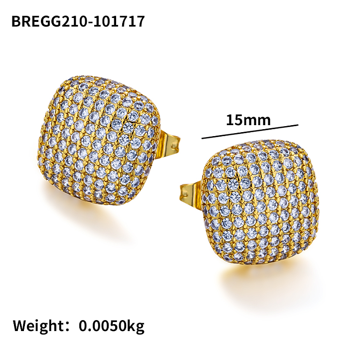 Brass square inlaid zircon earrings