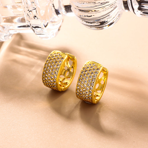 Brass wire diameter 7.5mm hollow pattern inlaid zircon ear buckle
