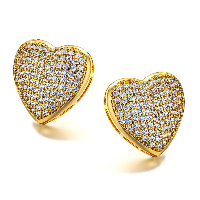 Brass heart inlaid zircon earrings