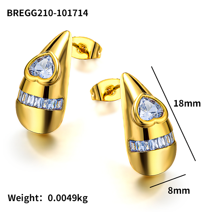 Brass droplet shaped inlaid circular zircon heart-shaped zircon earrings