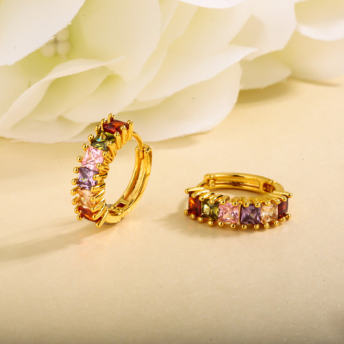 Brass wire diameter 5mm inlaid with colored zircon ear buckle