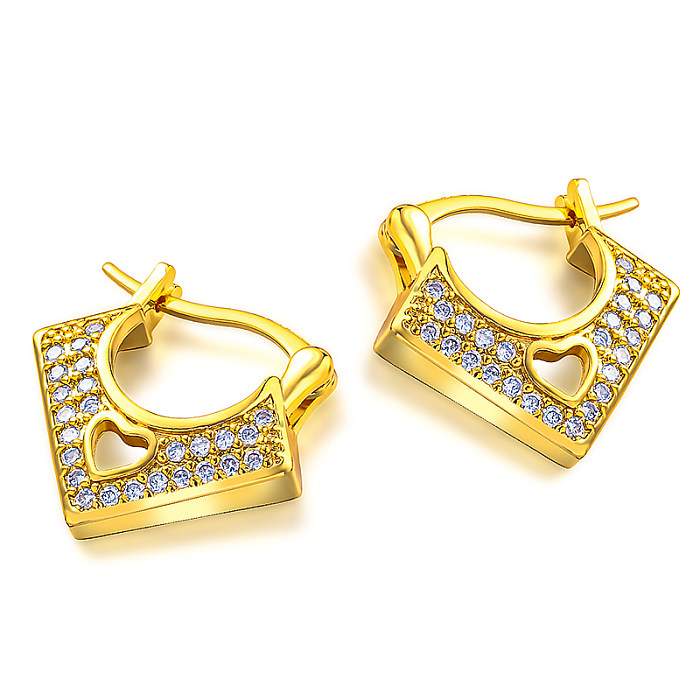 Brass V-shaped hollow heart-shaped hollow inlaid zircon ear buckle