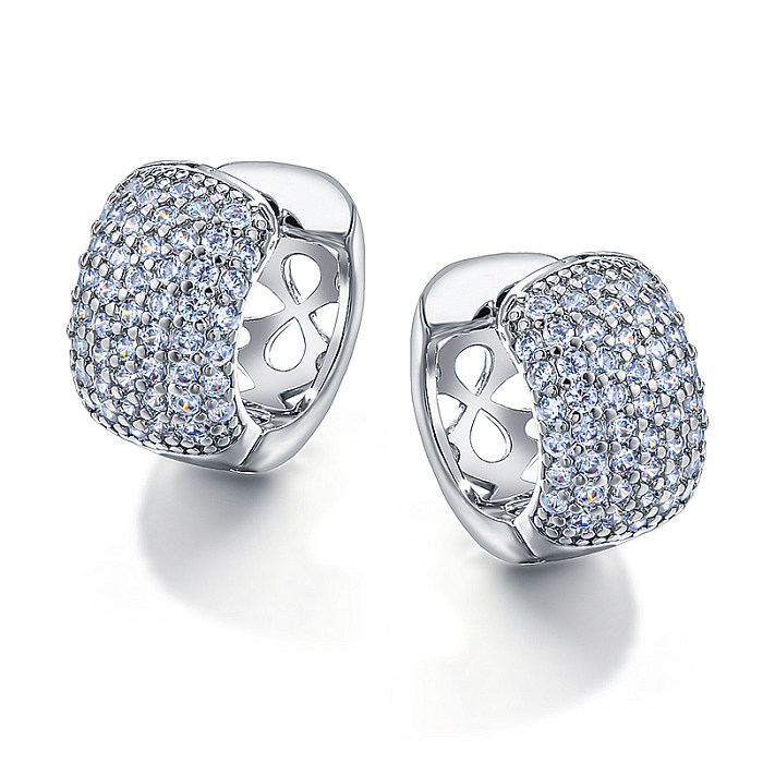 Brass wire diameter 7.5mm hollow pattern inlaid zircon ear buckle
