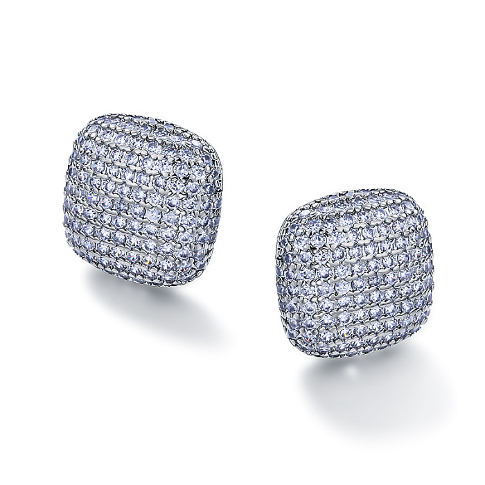 Brass square inlaid zircon earrings