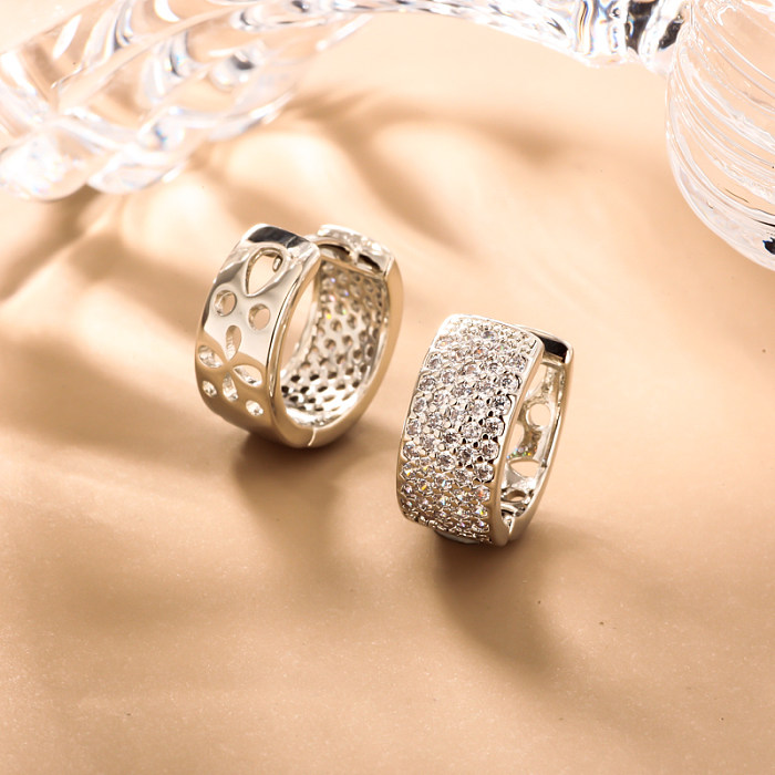 Brass wire diameter 7.5mm hollow pattern inlaid zircon ear buckle